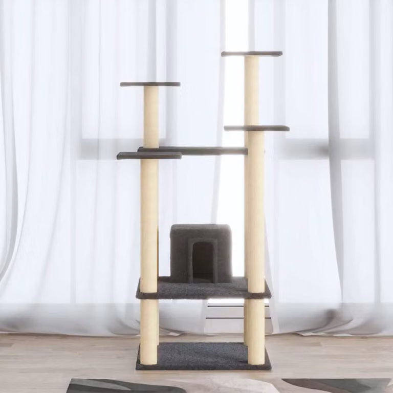 Albero per gatti vidaXL con tiragraffi in sisal e legno, colore grigio, Altezza: 110 cm