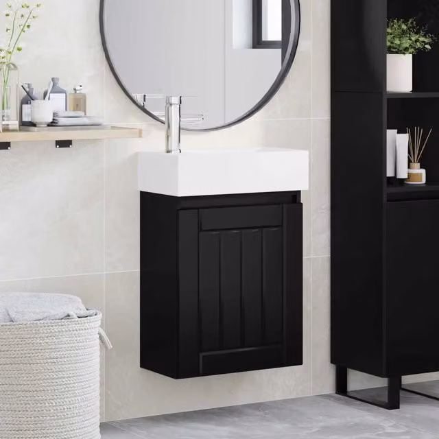 Mobile bagno moderno vidaXL con rubinetto, sospeso, L: 45,5 cm, P: 25,5 cm, H: 84 cm – 1