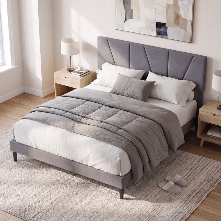 Letto matrimoniale piattaforma Costway rivestito in lino con testiera regolabile, Grigio scuro, L/P: 160 x 200 cm