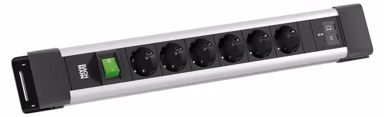 BACHMANN CONNECTUS 6xCEE7/3, 1 interruttore, 1 porta USB-C/C da 65 W, lunghezza 2,0 m, CEE7/7, grigio
