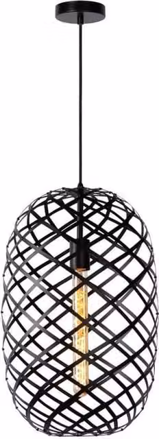 Lampada a sospensione Lucide Wolfram nera in metallo, diametro: 32 cm, dimmerabile e con altezza regolabile, attacco E27 60W