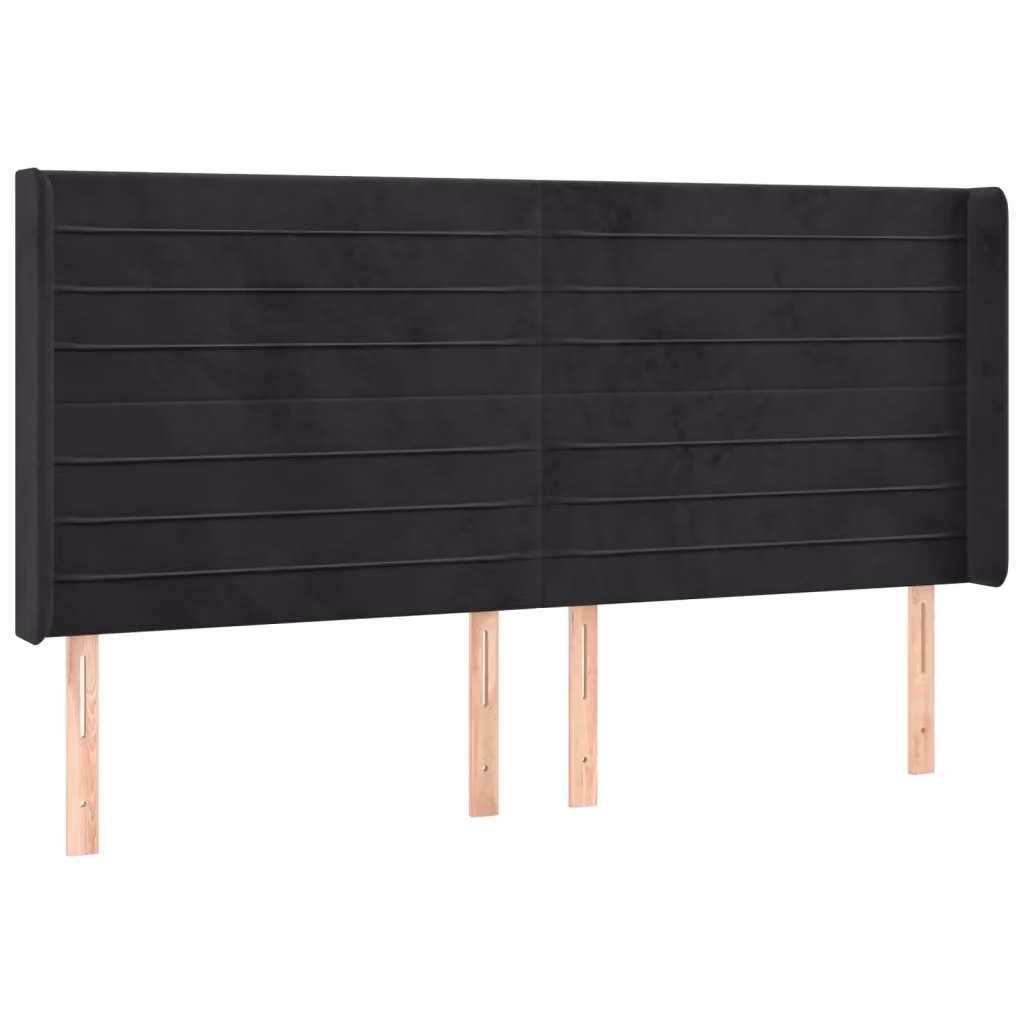 Testiera ad orecchio vidaXL in velluto nero con struttura in legno e MDF, L: 183 cm, P: 16 cm, H: 118/128 cm – 2