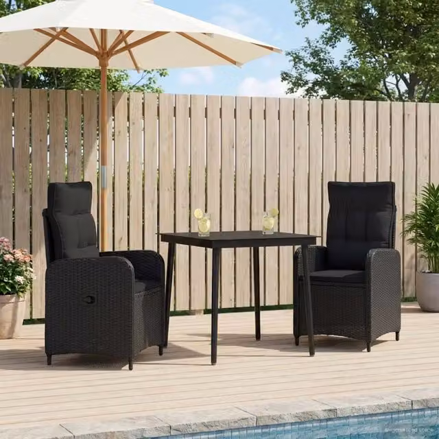 Set da giardino moderno vidaXL in metallo e rattan nero per terrazzo e balcone