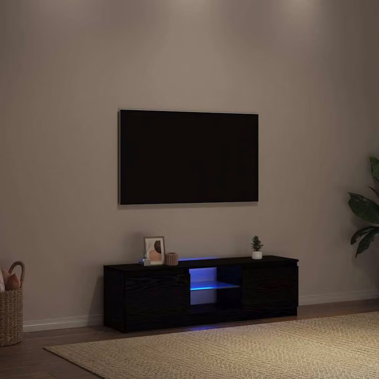 vidaXL Mobile Porta TV con LED in Rovere e Nero con Compartimenti Media L/P/H: 120 x 30 x 36 cm