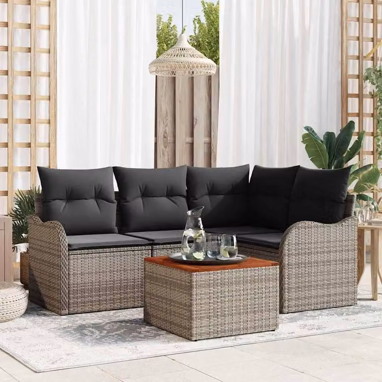 Maison Exclusive - Set da giardino composto da 5 pezzi, divano, colore grigio, realizzato in rattan sintetico