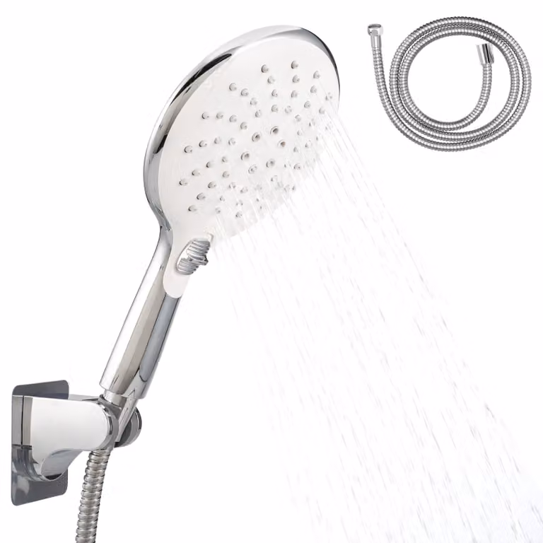 Set di rubinetto da doccia eluno, completo di tubo flessibile e supporto a parete, colore bianco