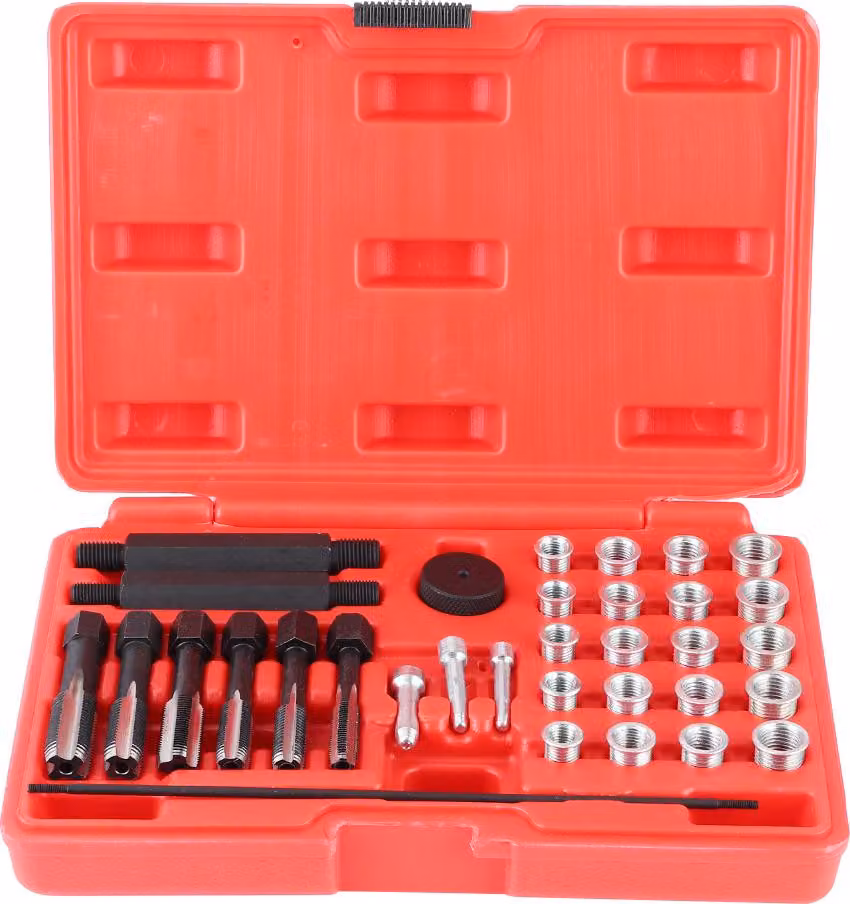 kit di riparazione della filettatura della candeletta 33 pezzi Set di strumenti per il montaggio del perno dell'artigianato con il rubinetto