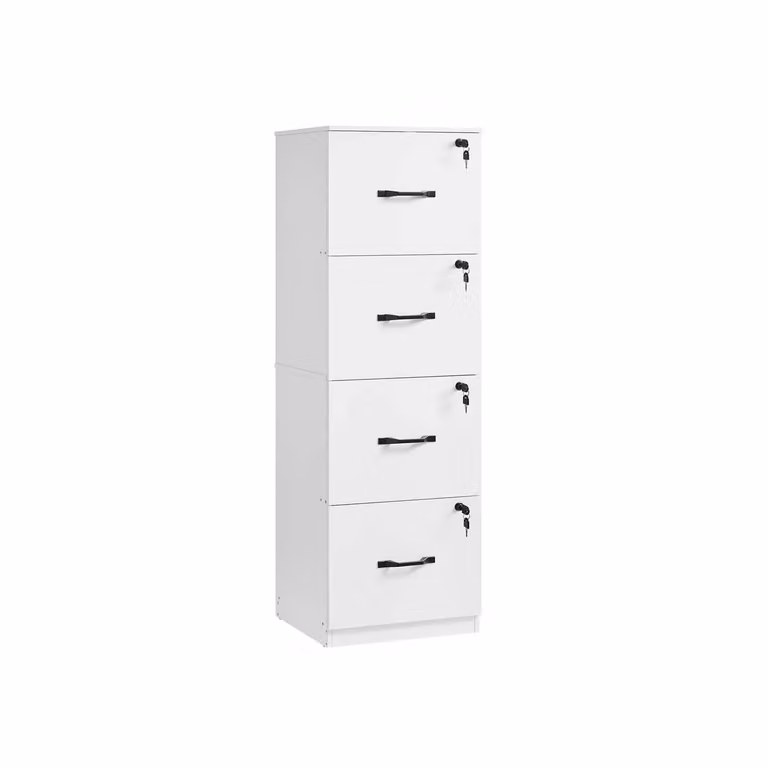 Cassettiera da ufficio con ruote serratura e supporto per stampante, Bianco Nuvola / 4 Cassetti (135,5H cm)