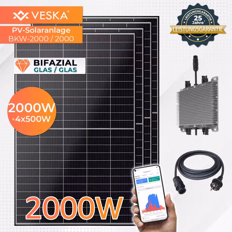 Centrale elettrica del balcone 2000W Bifacciale fotovoltaico vetro / sistema solare di vetro set completo WIFI Smart mini sistema fotovoltaico 2000 watts