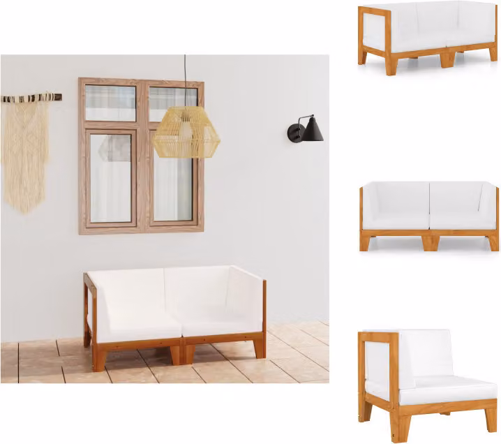 vidaXL Divano a 2 posti con cuscini bianchi crema in legno massiccio di acacia - Set di mobili da giardino
