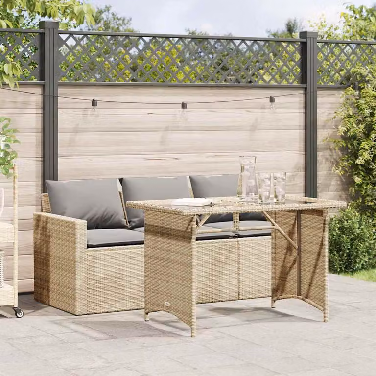 Set da pranzo da giardino vidaXL in polyrattan con cuscini beige e tavolo in vetro
