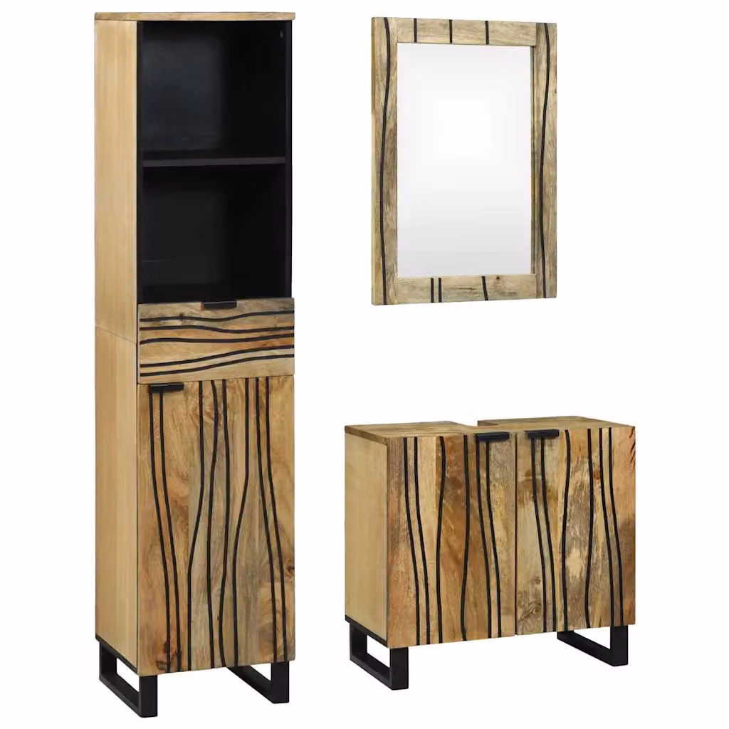 Set di mobili per il bagno moderno vidaXL composto da 3 pezzi in marrone e nero, con armadietto a specchio, mobile lavabo e colonna alta, L/P/H: 38 x 33 x 160 cm