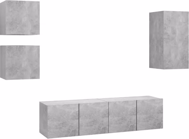 Set di Mobili Porta TV 5 pz | Armadietto TV | Mobile Porta TV Grigio Cemento in Legno Multistrato