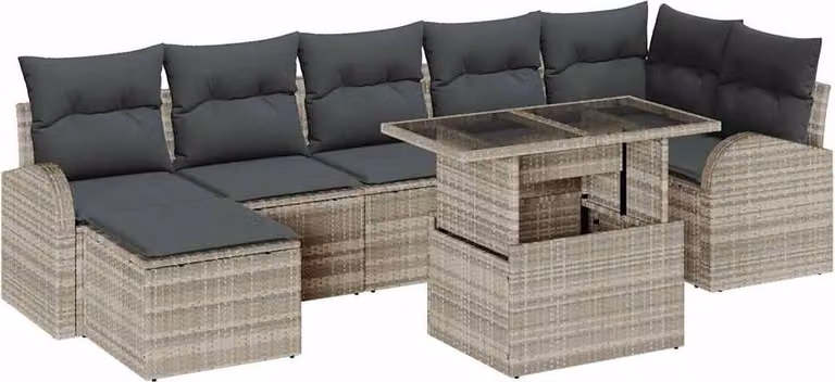 Set Divano da Giardino 8 pcs Grigio chiaro Poly Rattan