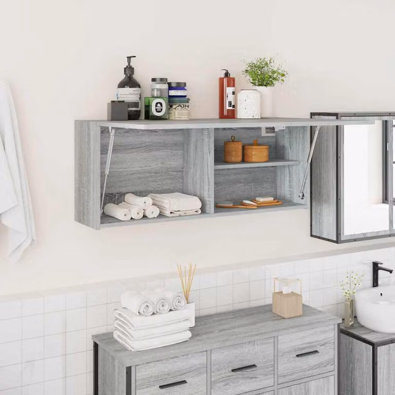 Mobile da bagno vidaXL Grigio Sonoma con ante a battente e ripiani interni, L 100 x P 25 x H 40 cm