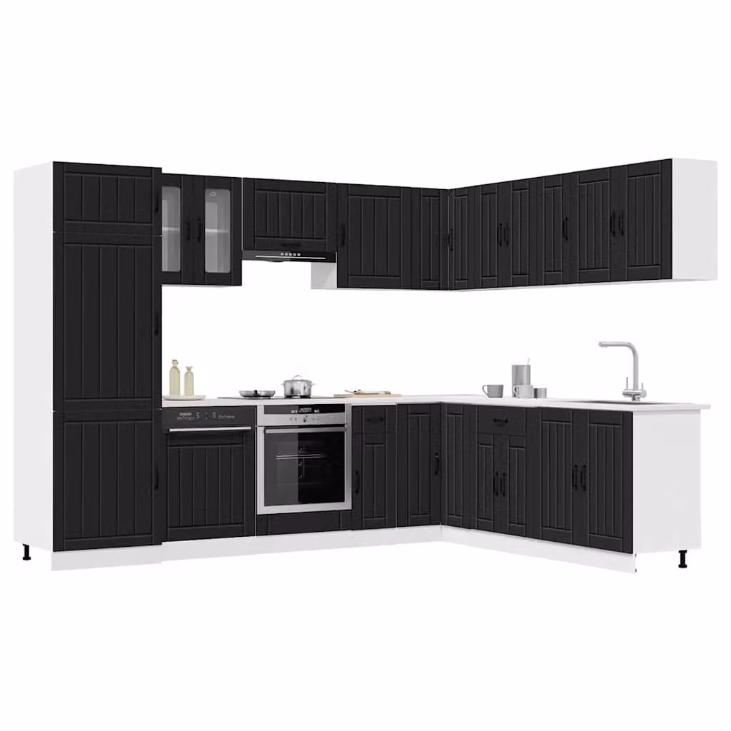 Set di mobili da cucina moderno vidaXL Lucca composto da 14 pezzi in legno e vetro, colore nero opaco