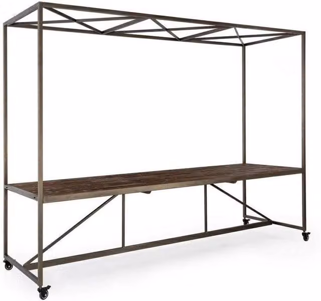 Tavolo espositore con tetto e ruote IPERBRIKO in legno e metallo marrone L: 301,5 cm, P: 90 cm, H: 210 cm
