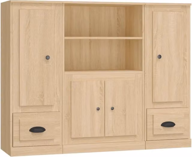 Credenze 3 pz | Madia | Buffet da pranzo | Armadio da pranzo Rovere Sonoma in Legno Multistrato