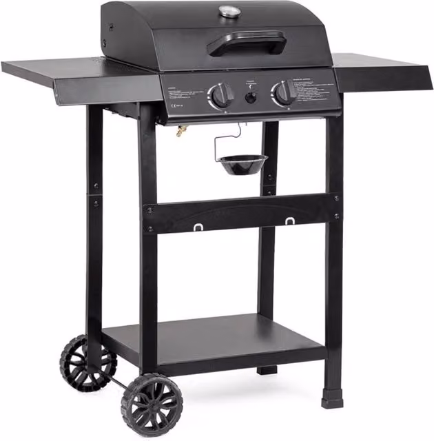 Barbecue a Gas 2 Bruciatori 97,5x49x99h cm Accensione Piezoelettrica in Acciaio Louis Nero