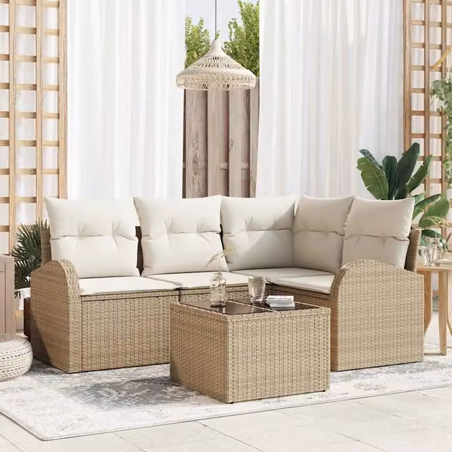 Set Divano da Giardino 5 pz Beige e Bianco polyrattan 3354700