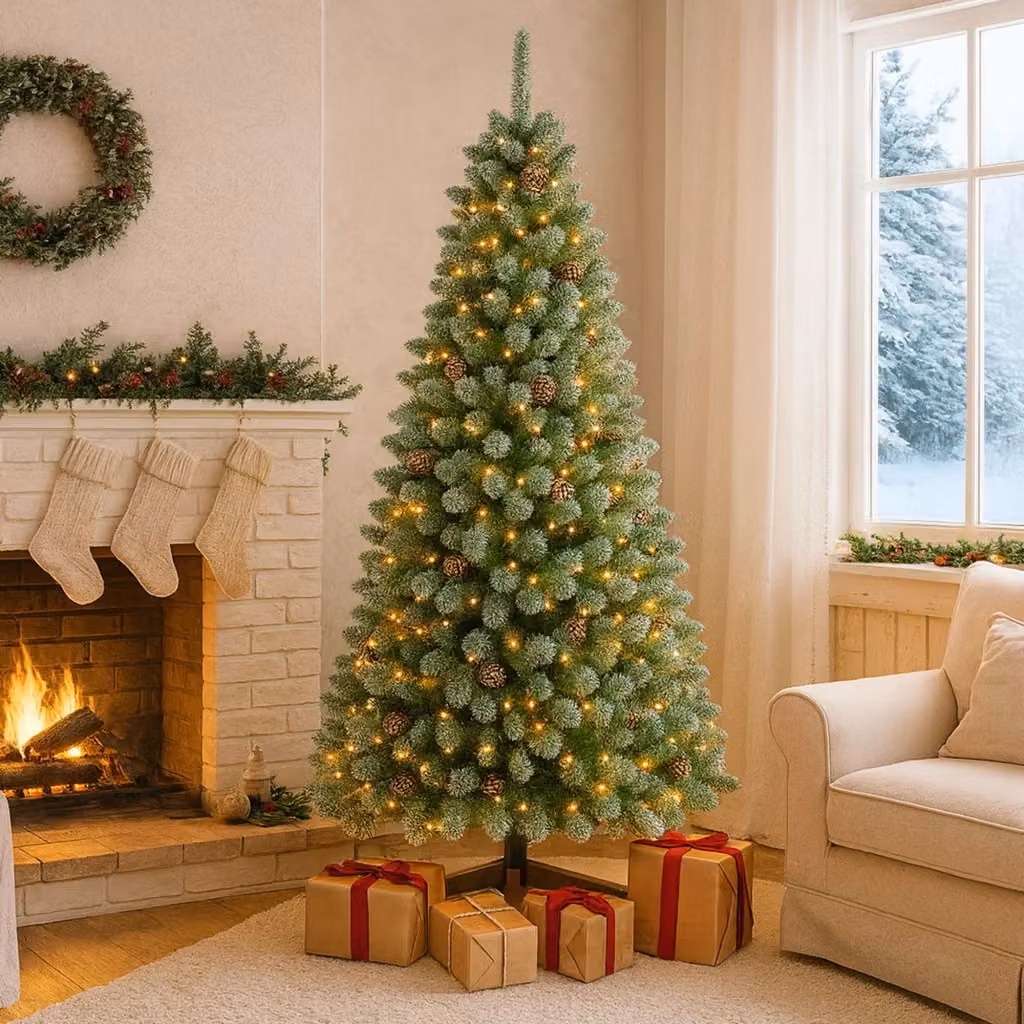 Albero di Natale Frankystar Verde con Luci LED e Pigne L: 110 cm, H: 210 cm – 2