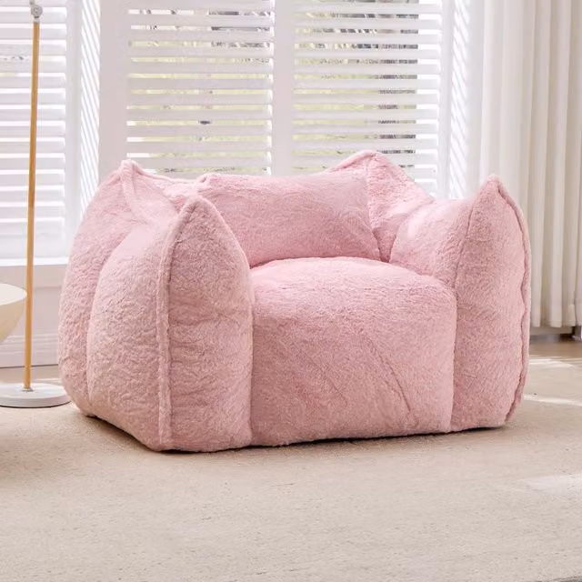 Poltrona pouf ergonomica OKWISH in ecopelle e tessuto con imbottitura in schiuma, ideale per soggiorno e camera da letto, rosa