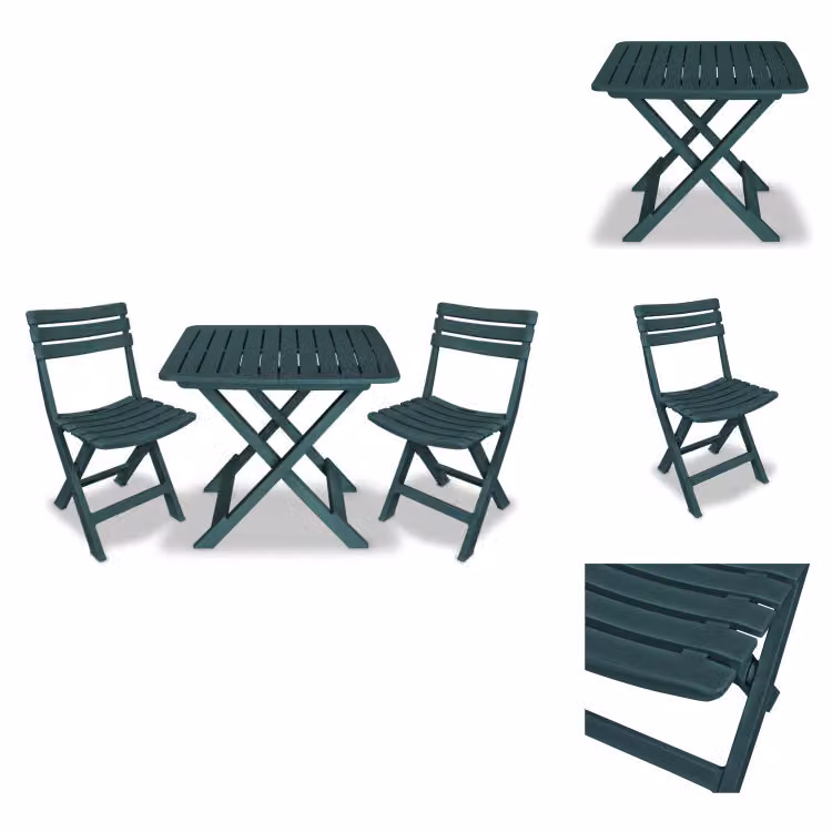 vidaXL Set bistrot 3 pezzi pieghevole in plastica verde - Set di mobili da giardino
