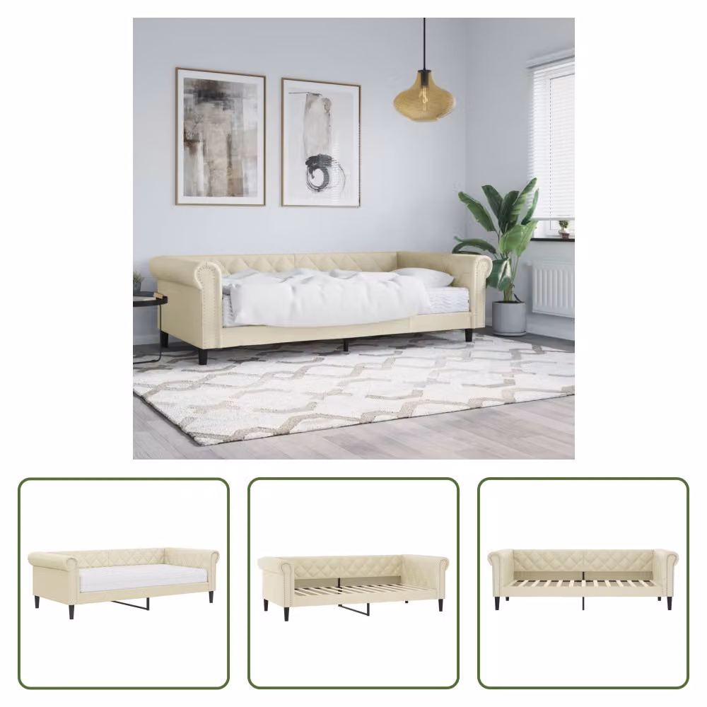 The Living Store Letto da giorno con materasso crema 90x200 cm in ecopelle