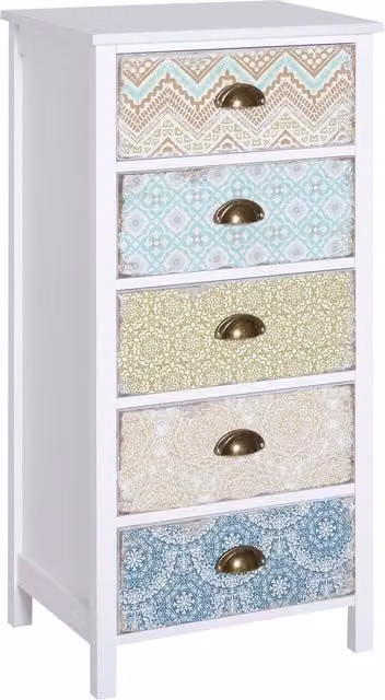 HOMCOM Comò portaoggetti Siedeboard con 5 cassetti in stile shabby chic e design geometrico, Multicolore, L: 46 cm, P: 34 cm, H: 97,5 cm