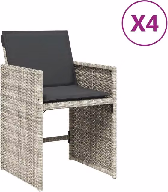 Set di 4 sedie da giardino moderne in polyrattan con cuscini, colore grigio antracite – 1