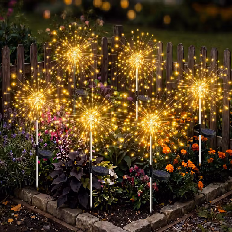 6 luci da giardino solari con 120 LED, luce bianco caldo, impermeabili