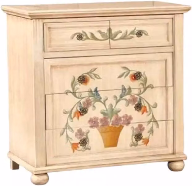 Comò in legno con decori floreali color avorio pennellato Mobili 2G