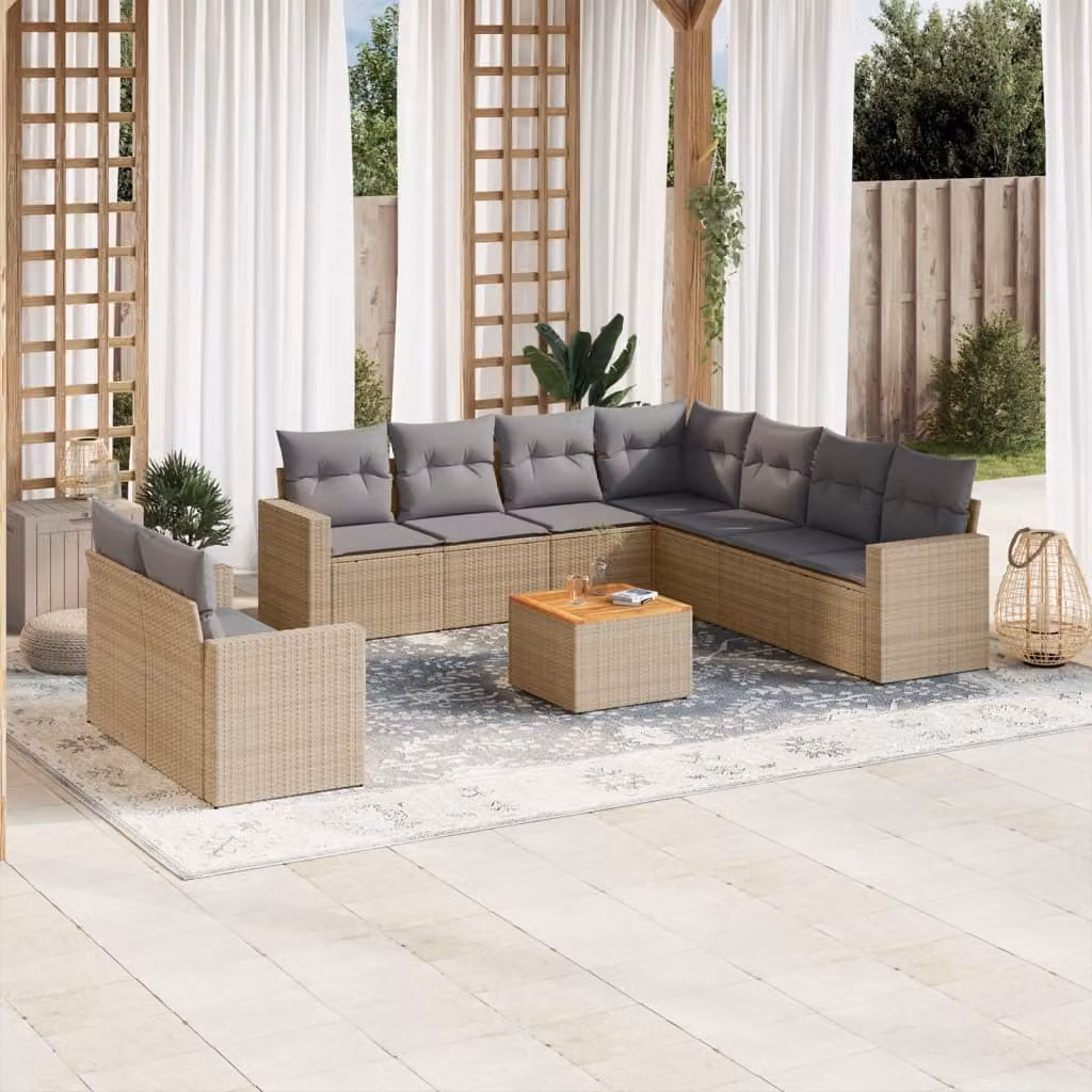 Maison Exclusive - Set Divano da Giardino 10 pz con Cuscini Beige Misto Polyrattan