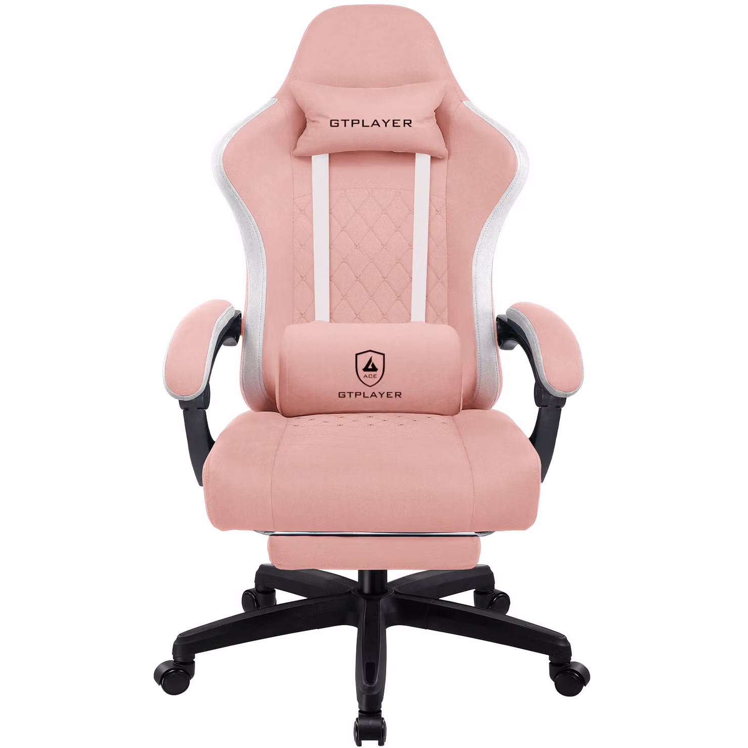 LUCKRACER Sedia da gioco con poggiapiedi Sedia da ufficio ergonomica con cuscino lombare regolabile, sedia da gioco con poggiatesta, regolabile in altezza Rosa