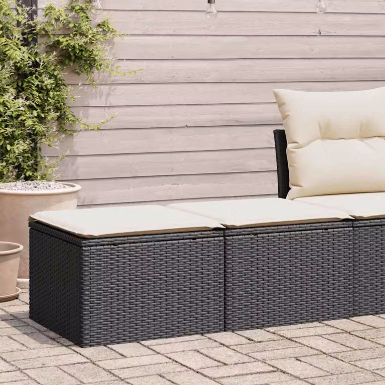 Set Divani da Giardino vidaXL con Cuscini e Ottoman in Polyrattan e Metallo Nero e Bianco