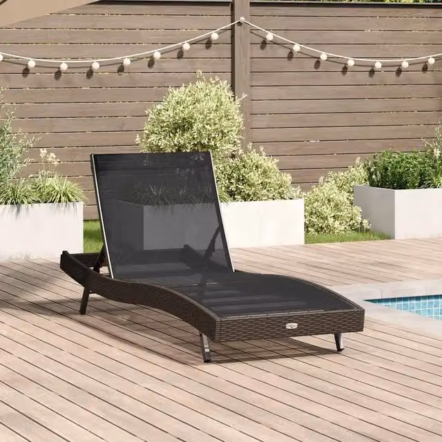 Lettino da sole moderno vidaXL in polyrattan con poggiatesta regolabile e tessuto textilene L: 197 cm, P: 70 cm, H: 82 cm