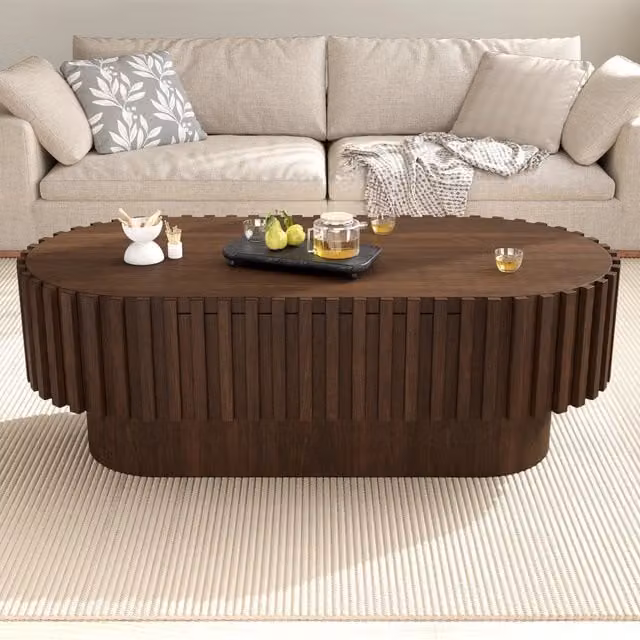 Tavolino da caffè ovale 100x50x35;5 cm con cassetto in MDF effetto noce