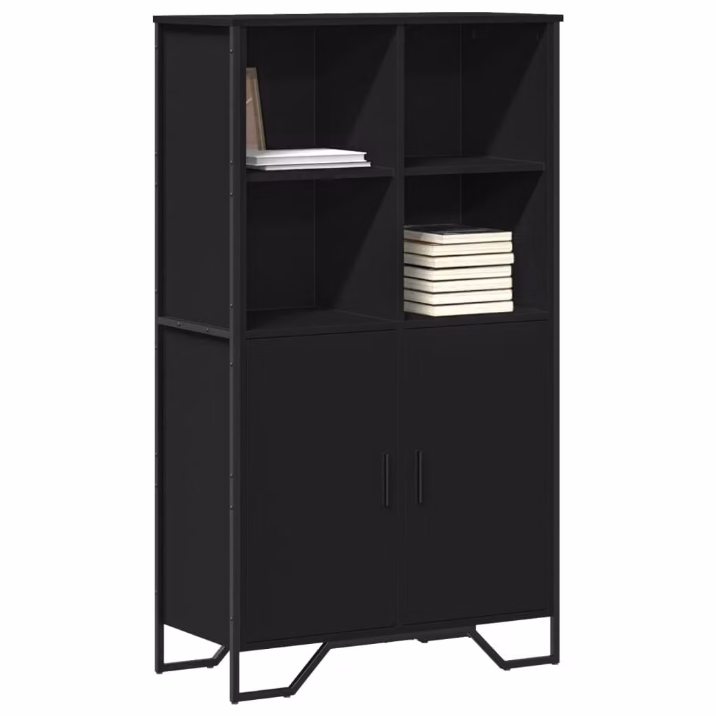 Credenza nera vidaXL con ante a battente e ripiani interni in MDF, L: 79,5 cm, P: 35,5 cm, H: 137,5 cm – 1