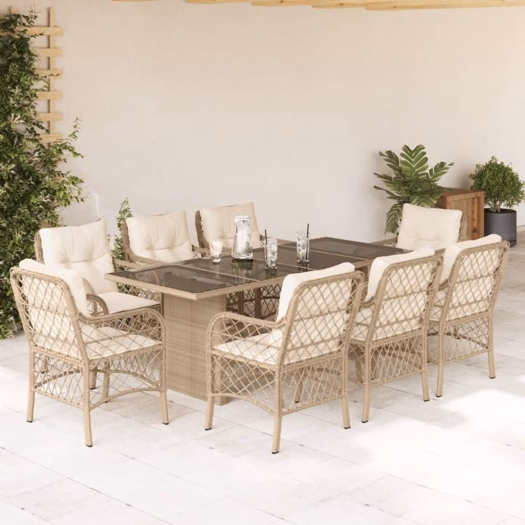 Maison Exclusive - Set da Pranzo da Giardino 9 pz con Cuscini Beige in Polyrattan