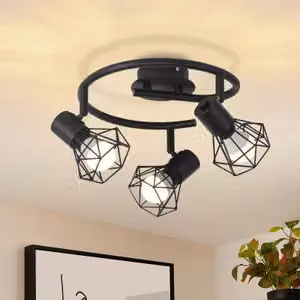 ZMH Faretto da soffitto nero a 3 luci, E14, orientabile a 350°, paralume in metallo, faretto da parete rotondo per soggiorno, corridoio e camera da letto