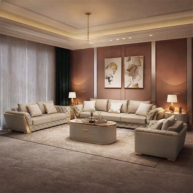 Design Wohnlandschaft Sofagarnitur 3+2 Sitzer Ledersofa Wohnzimmer Chesterfield