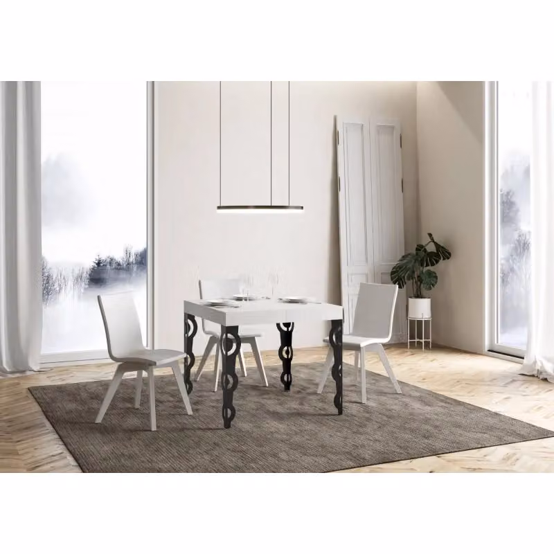 Tavolo allungabile Itamoby stile industrial in legno bianco frassino e metallo antracite L/P: 90 x 90 cm, estensibile fino a 246 cm – 2