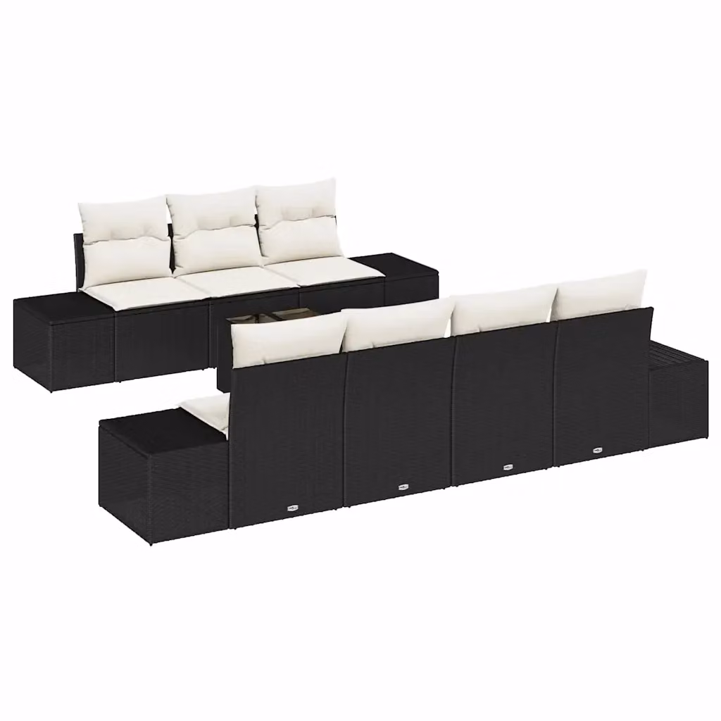 Set Divano da Giardino vidaXL 8 Pezzi a Forma di U in Polyrattan con Cuscini Nero e Beige – 2