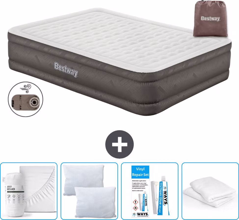 Materasso gonfiabile Bestway - 2 persone - 152 x 203 x 46 cm - Marrone - Accessori inclusi