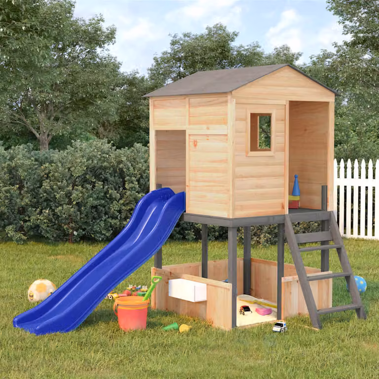 vidaXL Set da Gioco da Esterno con Torre di Gioco, Scivolo e Sabbiera in Legno e Plastica, Multicolore, L/P/H: 218,5 x 145,0 x 131,5 cm