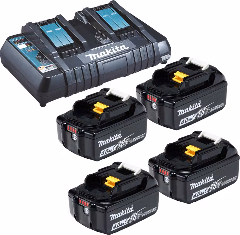 Batteria Makita 4x BL1840B 4,0 Ah 18V Li-Ion + caricatore rapido doppio DC18RD - DC18RD-BL1840-4x