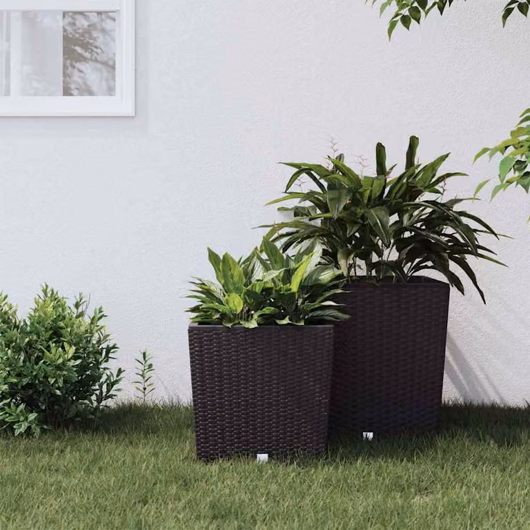 Fioriera vidaXL con interno rimovibile marrone in effetto rattan e plastica da 21 / 32 L