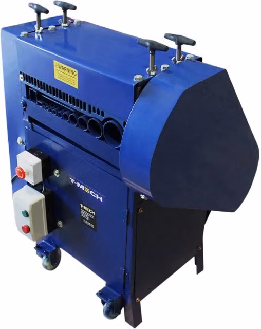 Macchina spellacavi T-Mech blu con 10 lame per recupero rame, compatibile con cavi da 1.5-38mm