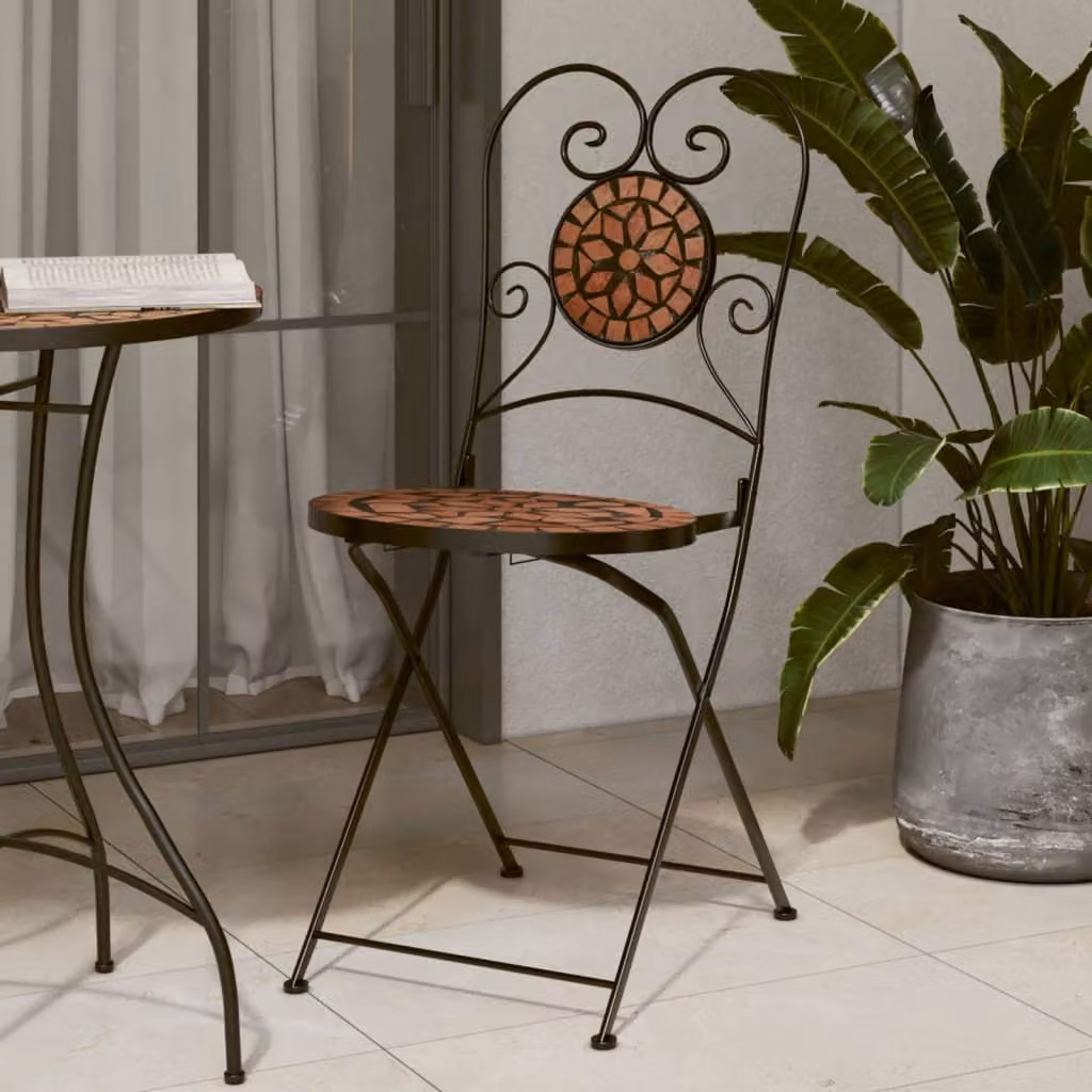 Set di 2 sedie pieghevoli vidaXL in metallo e pietra per giardino e balcone, colori arancione e marrone