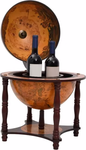 Bar a Globo Portavini vidaXL in Legno di Eucalipto Marrone con Piano Rotondo – 1